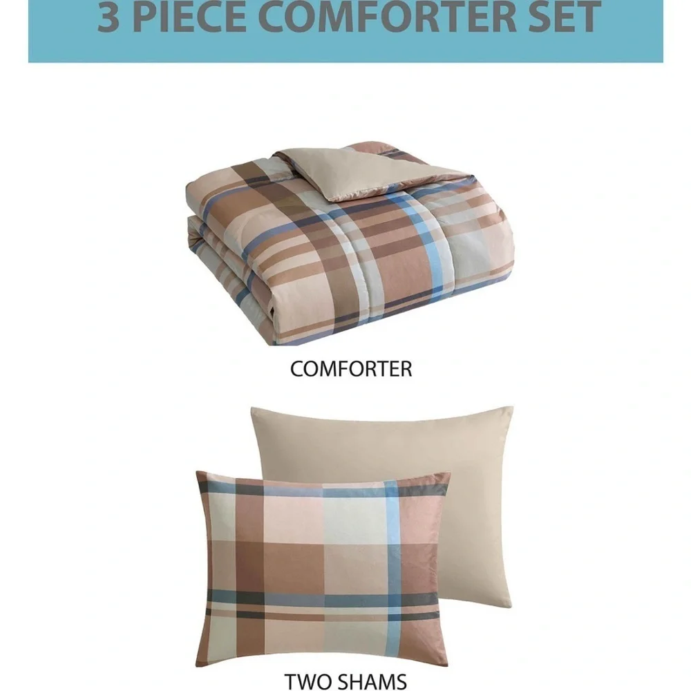 Plaid Pattern Comforter Set - Rust and Cream Queen - Picture 5 of 7